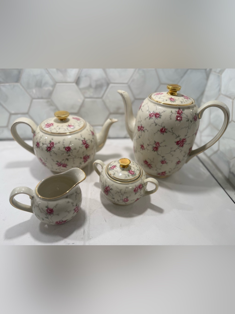 Vintage Bavaria Schumann Arzberg CoffeePot Teapot Sugar Bowl Creamer Bridal Rose